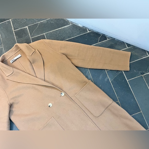 Zara tan camel wool blend coat size large - Picture 4 of 11